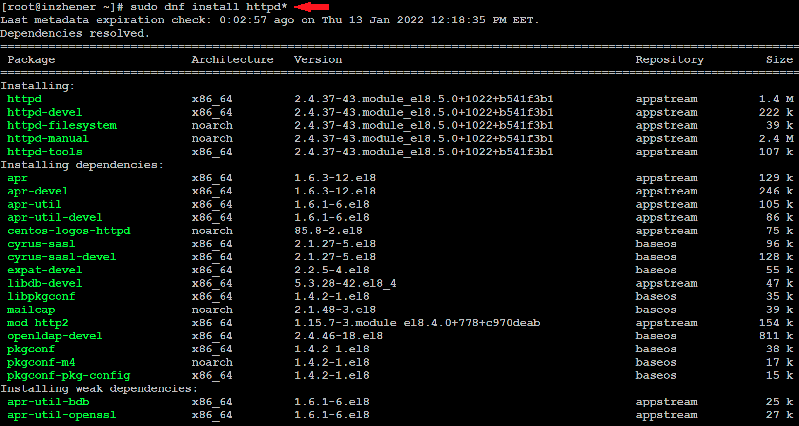 install apache on Centos 8