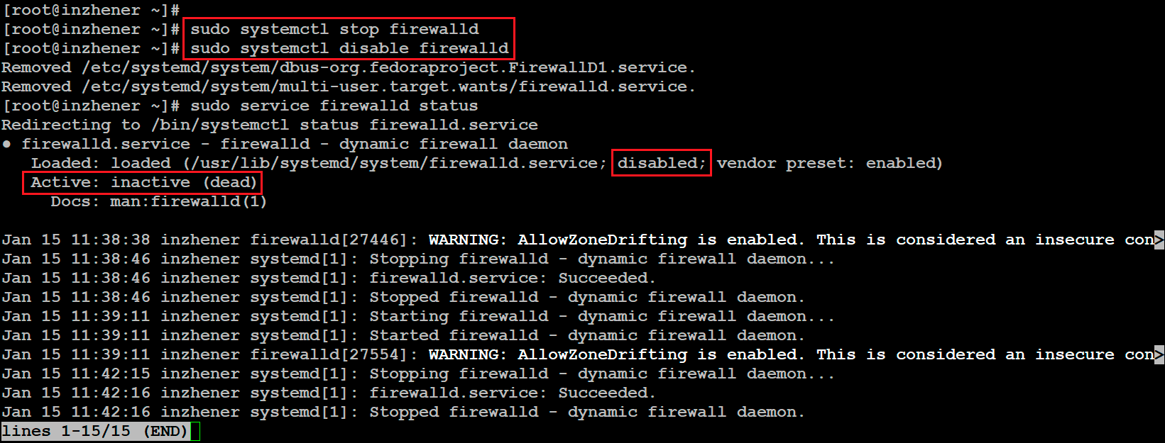 how to temporarily or completely stop the Firewall service on the server